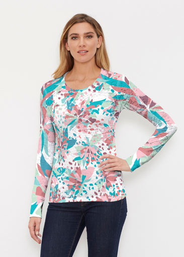 Floral Leopard Teal (7838) ~ Thermal Long Sleeve Crew Shirt