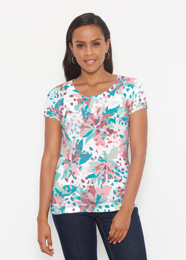 Floral Leopard Teal (7838) ~ Short Sleeve Scoop Shirt