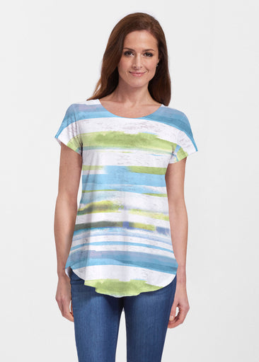 Multi Stripe Blue (7843) ~ Signature Short Sleeve Scoop Neck Flowy Tunic