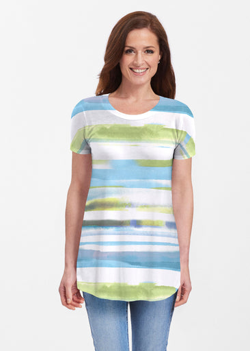 Multi Stripe Blue (7843) ~ Butterknit Short Sleeve Tunic