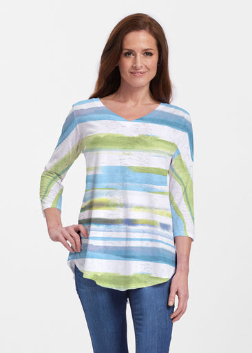 Multi Stripe Blue (7843) ~ Signature V-neck Flowy Tunic