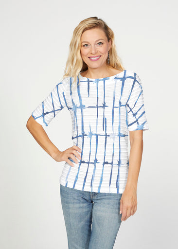Knotted Tie Dye (7844) ~ Banded Elbow Sleeve Boat Neck Top