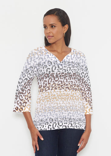 Leopard Ombre (7845) ~ Banded 3/4 Bell-Sleeve V-Neck Tunic