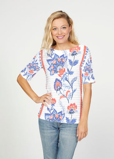 Bohemian Chintz (7847) ~ Banded Elbow Sleeve Boat Neck Top