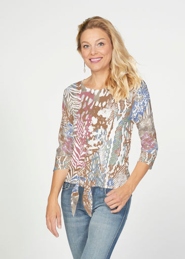 Jungle Warrior (7849) ~ French Terry Tie 3/4 Sleeve Top