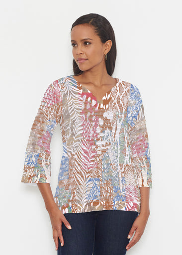 Jungle Warrior (7849) ~ Banded 3/4 Bell-Sleeve V-Neck Tunic