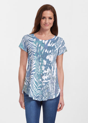 Jungle Warrior Blue (7850) ~ Signature Short Sleeve Scoop Neck Flowy Tunic