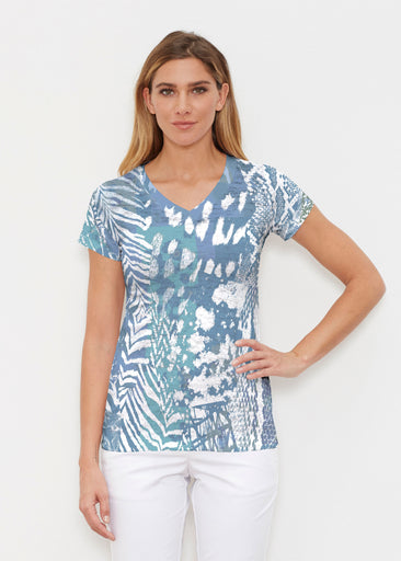 Jungle Warrior Blue (7850) ~ Signature Cap Sleeve V-Neck Shirt