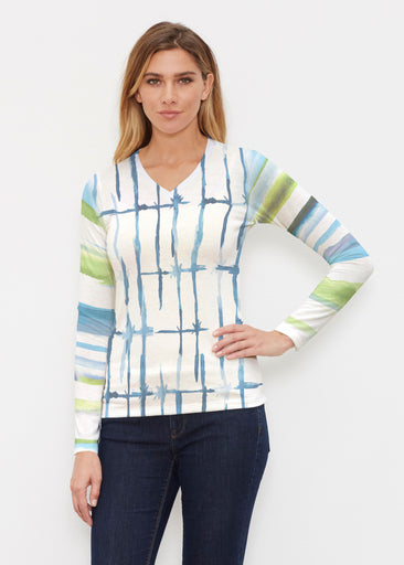 Knotted Stripe (7853) ~ Butterknit Long Sleeve V-Neck Top