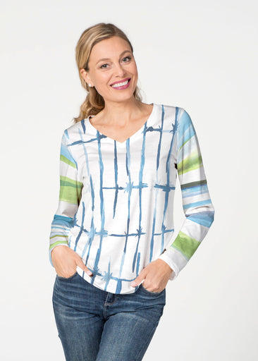 Knotted Stripe (7853) ~ French Terry V-neck Top
