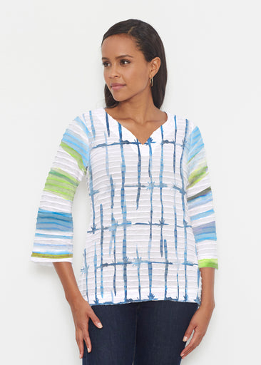 Knotted Stripe (7853) ~ Banded 3/4 Bell-Sleeve V-Neck Tunic