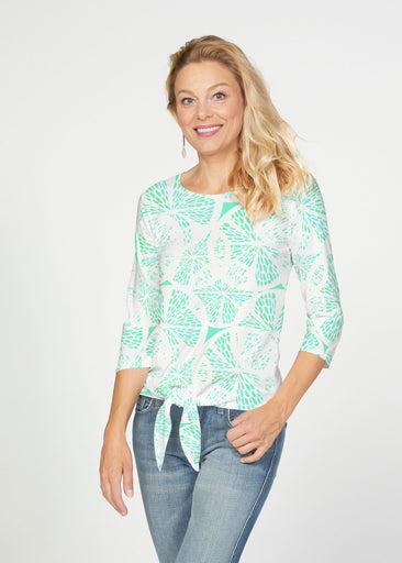 Aqua Citrus (7855) ~ French Terry Tie 3/4 Sleeve Top