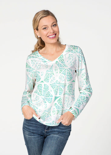 Aqua Citrus (7855) ~ French Terry V-neck Top