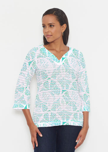 Aqua Citrus (7855) ~ Banded 3/4 Bell-Sleeve V-Neck Tunic