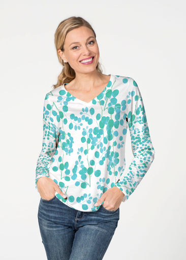 Teal Pome (7863) ~ French Terry V-neck Top