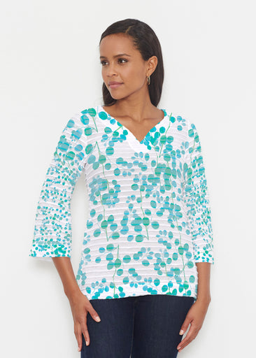 Teal Pome (7863) ~ Banded 3/4 Bell-Sleeve V-Neck Tunic