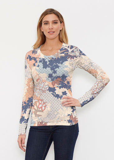 Oriental Floral (7868) ~ Thermal Long Sleeve Crew Shirt