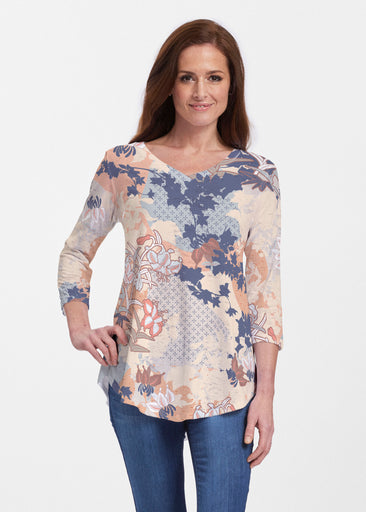 Oriental Floral (7868) ~ V-neck Flowy Tunic