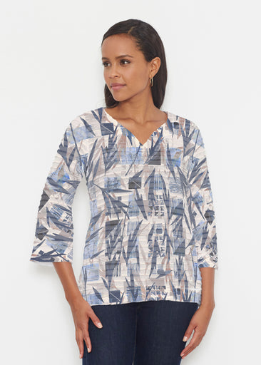 Leaves of Geo (7870) ~ Banded 3/4 Bell-Sleeve V-Neck Tunic