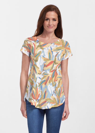 Colorful Palm (7874) ~ Short Sleeve Scoop Neck Flowy Tunic