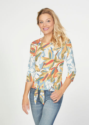 Colorful Palm (7874) ~ French Terry Tie 3/4 Sleeve Top