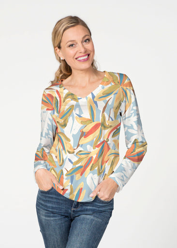Colorful Palm (7874) ~ French Terry V-neck Top