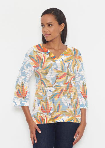 Colorful Palm (7874) ~ Banded 3/4 Bell-Sleeve V-Neck Tunic
