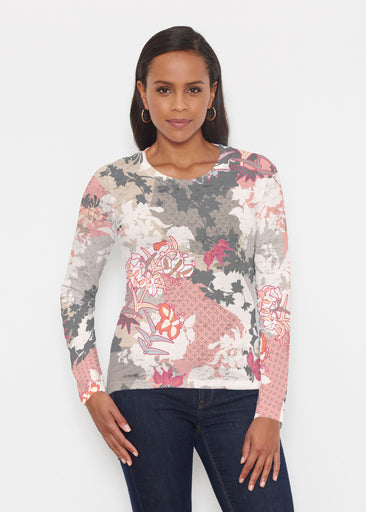 Oriental Floral Grey (7876) ~ Signature Long Sleeve Crew Shirt