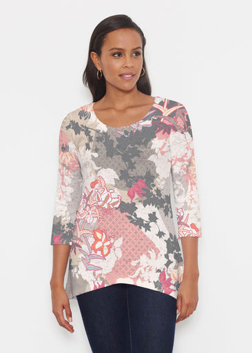 Oriental Floral Grey (7876) ~ Katherine Hi-Lo Thermal Tunic