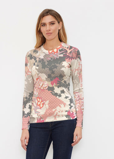 Oriental Floral Grey (7876) ~ Butterknit Long Sleeve Crew Top