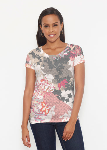 Oriental Floral Grey (7876) ~ Short Sleeve Scoop Shirt