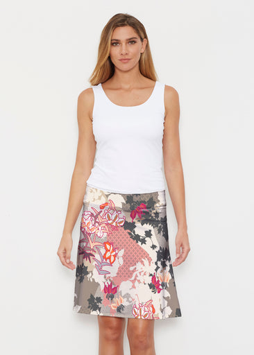 Oriental Floral Grey (7876) ~ Silky Brenda Skirt 21 inch