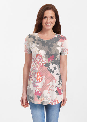 Oriental Floral Grey (7876) ~ Short Sleeve Butterknit tunic