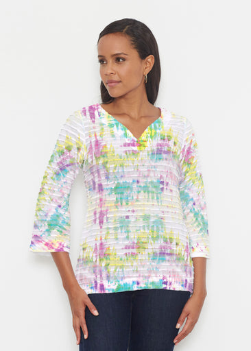 Summer Tie Dye (7878) ~ Banded 3/4 Bell-Sleeve V-Neck Tunic