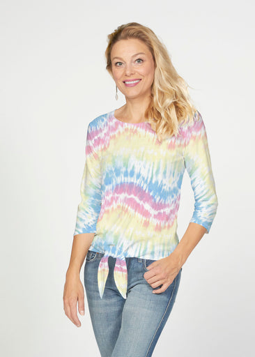 Waves Tie Dye (7896) ~ French Terry Tie 3/4 Sleeve Top
