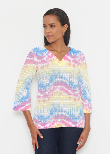 Waves Tie Dye (7896) ~ Banded 3/4 Bell-Sleeve V-Neck Tunic