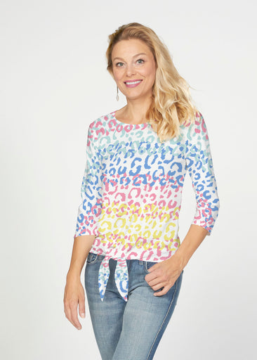 Leopard Ombre Rainbow (7899) ~ French Terry Tie 3/4 Sleeve Top