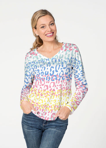 Leopard Ombre Rainbow (7899) ~ French Terry V-neck Top