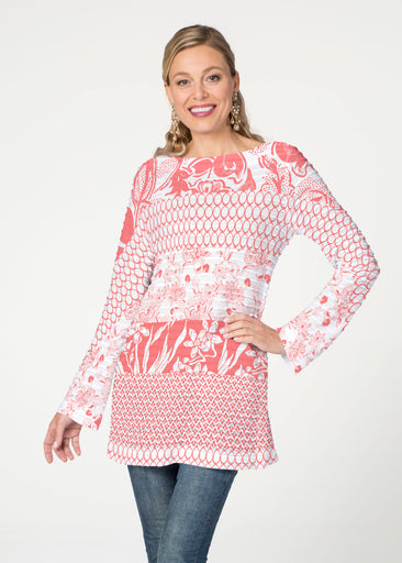 Patchwork Coral (7900) ~ Banded Boatneck Tunic