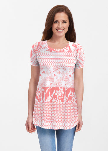 Patchwork Coral (7900) ~ Short Sleeve Butterknit tunic