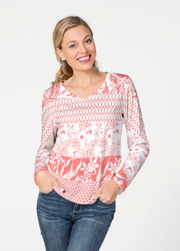 Patchwork Coral (7900) ~ French Terry V-neck Top