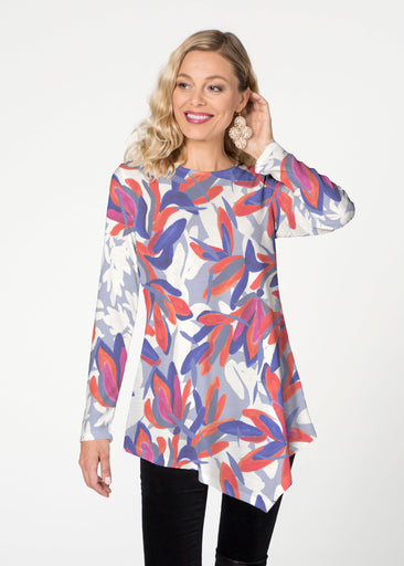 Colorful Palm Blue (7901) ~ Asymmetrical French Terry Tunic