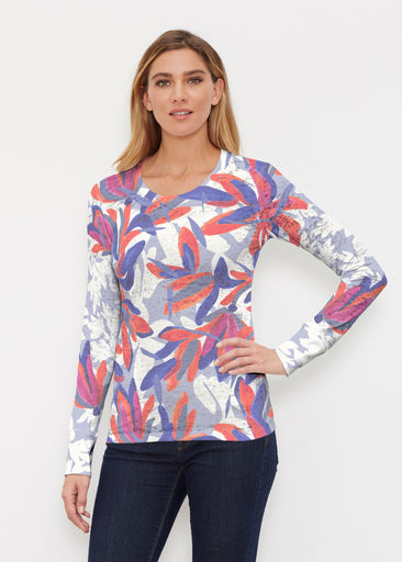 Colorful Palm Blue (7901) ~ Thermal Long Sleeve Crew Shirt