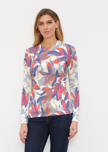 Colorful Palm Blue (7901) ~ Butterknit Long Sleeve Crew Top