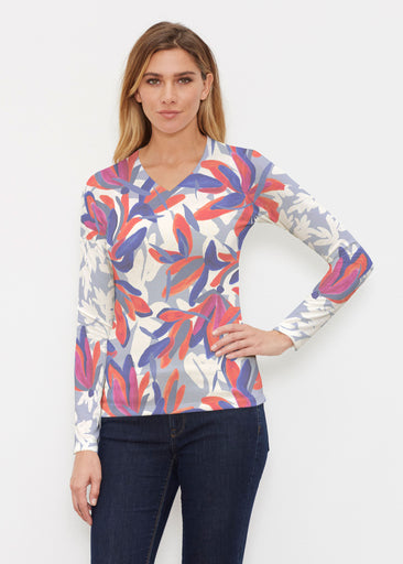 Colorful Palm Blue (7901) ~ Butterknit Long Sleeve V-Neck Top