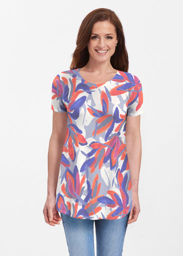 Colorful Palm Blue (7901) ~ Short Sleeve Butterknit tunic