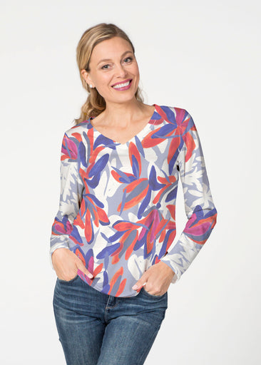 Colorful Palm Blue (7901) ~ French Terry V-neck Top