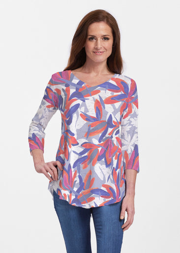 Colorful Palm Blue (7901) ~ V-neck Flowy Tunic