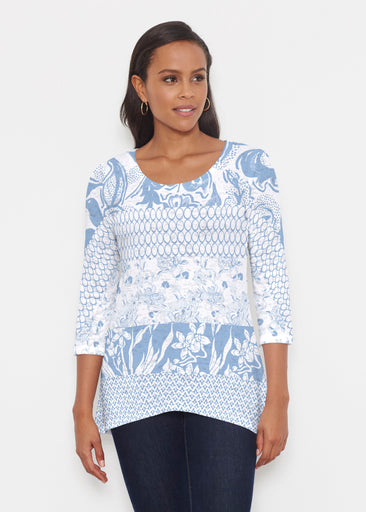 Patchwork Blue (7902) ~ Katherine Hi-Lo Thermal Tunic