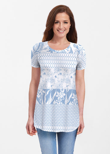 Patchwork Blue (7902) ~ Short Sleeve Butterknit tunic